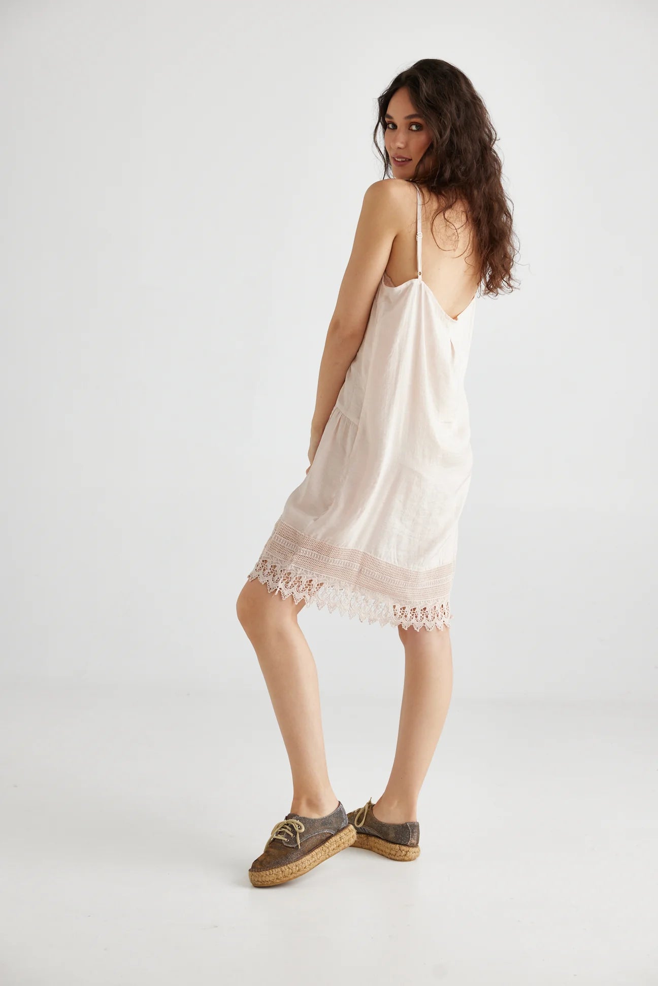 Amelie Lace edged cotton slip. Blush