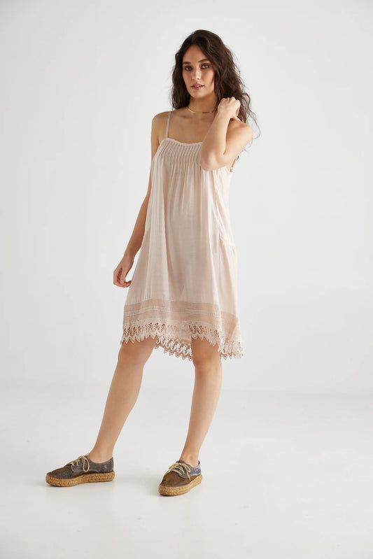 Amelie Lace edged cotton slip. Blush