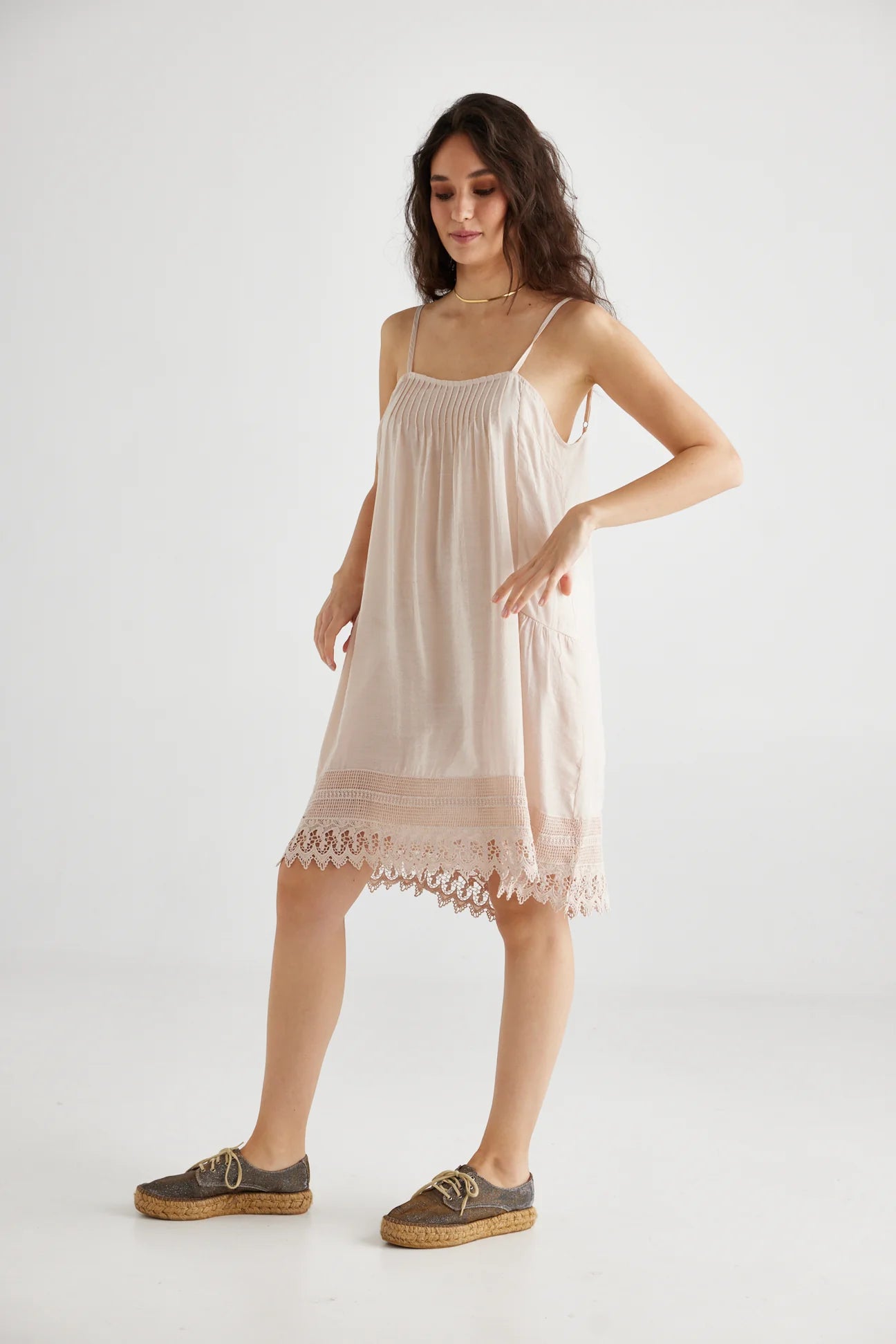 Amelie Lace edged cotton slip. Blush