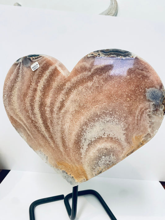 Pink Amethyst Heart Slice on Stand