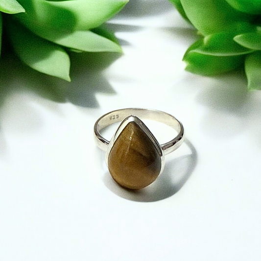 Tiger Eye Silver Teardrop Ring