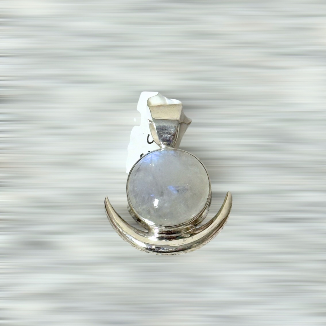 Rainbow Moonstone New Moon SS Pendant