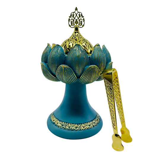 Incense Charcoal & Resin Burner LOTUS on Stand BLUE