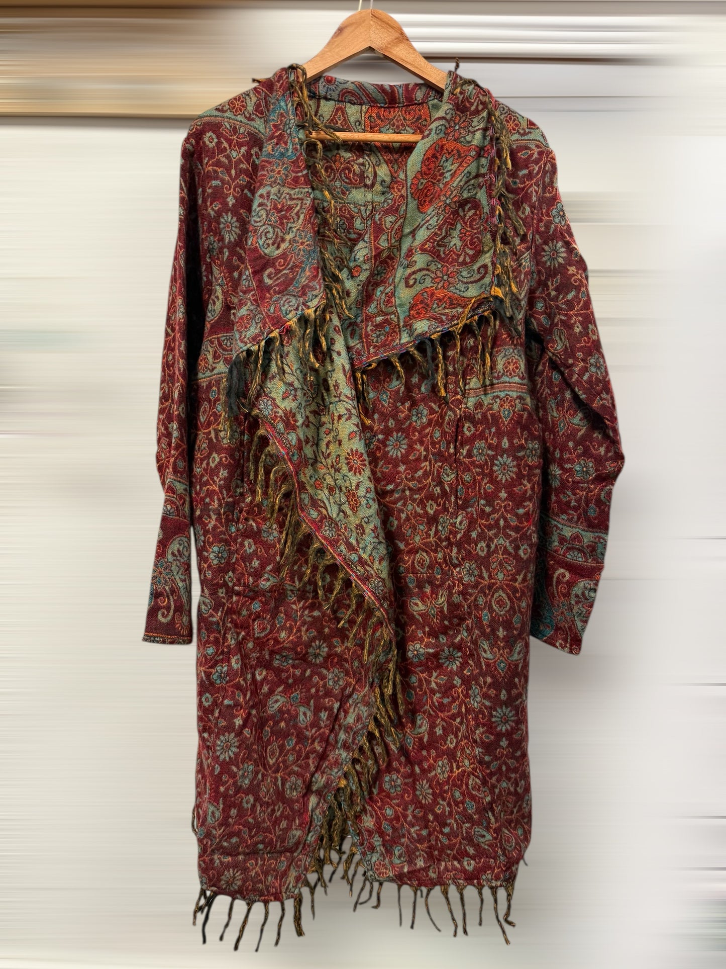 Paisley Wool Long Cardigan Jacket