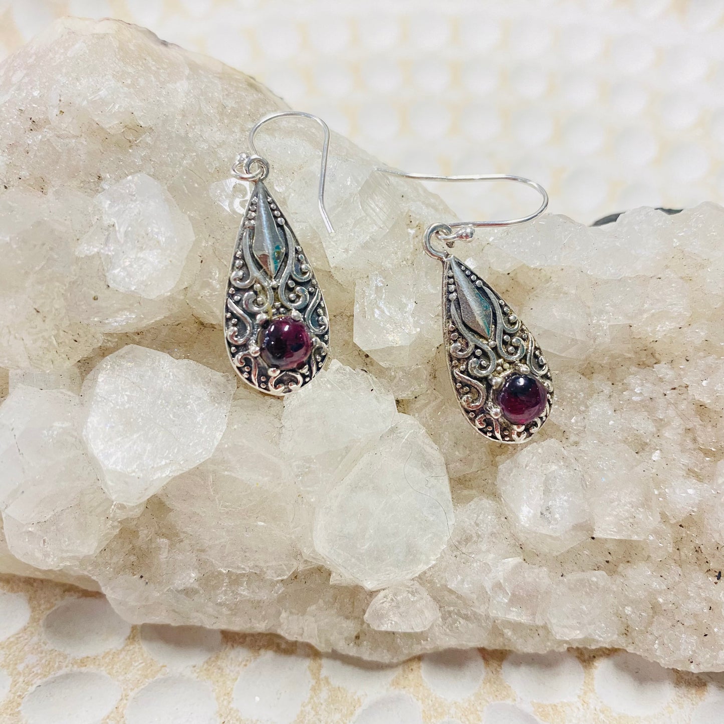 Garnet Earrings Silver