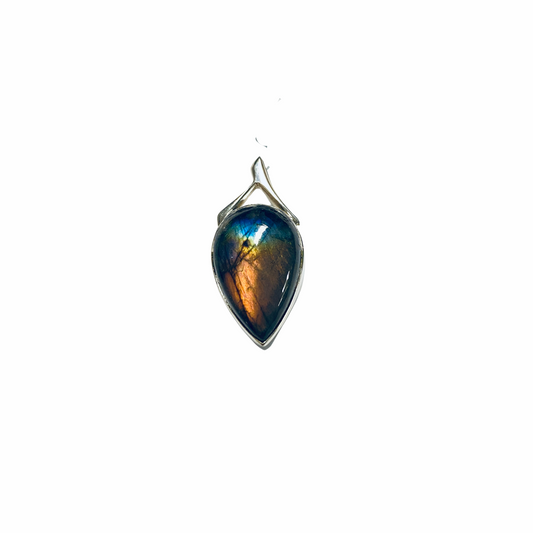 Labradorite Aztec Teardrop Pendant Silver