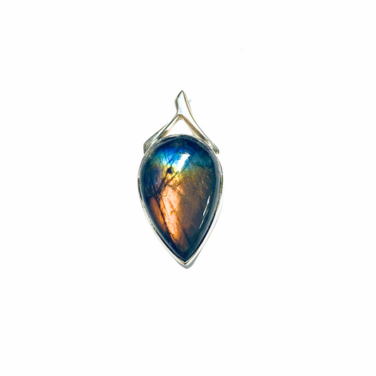 Labradorite Aztec Teardrop Pendant Silver