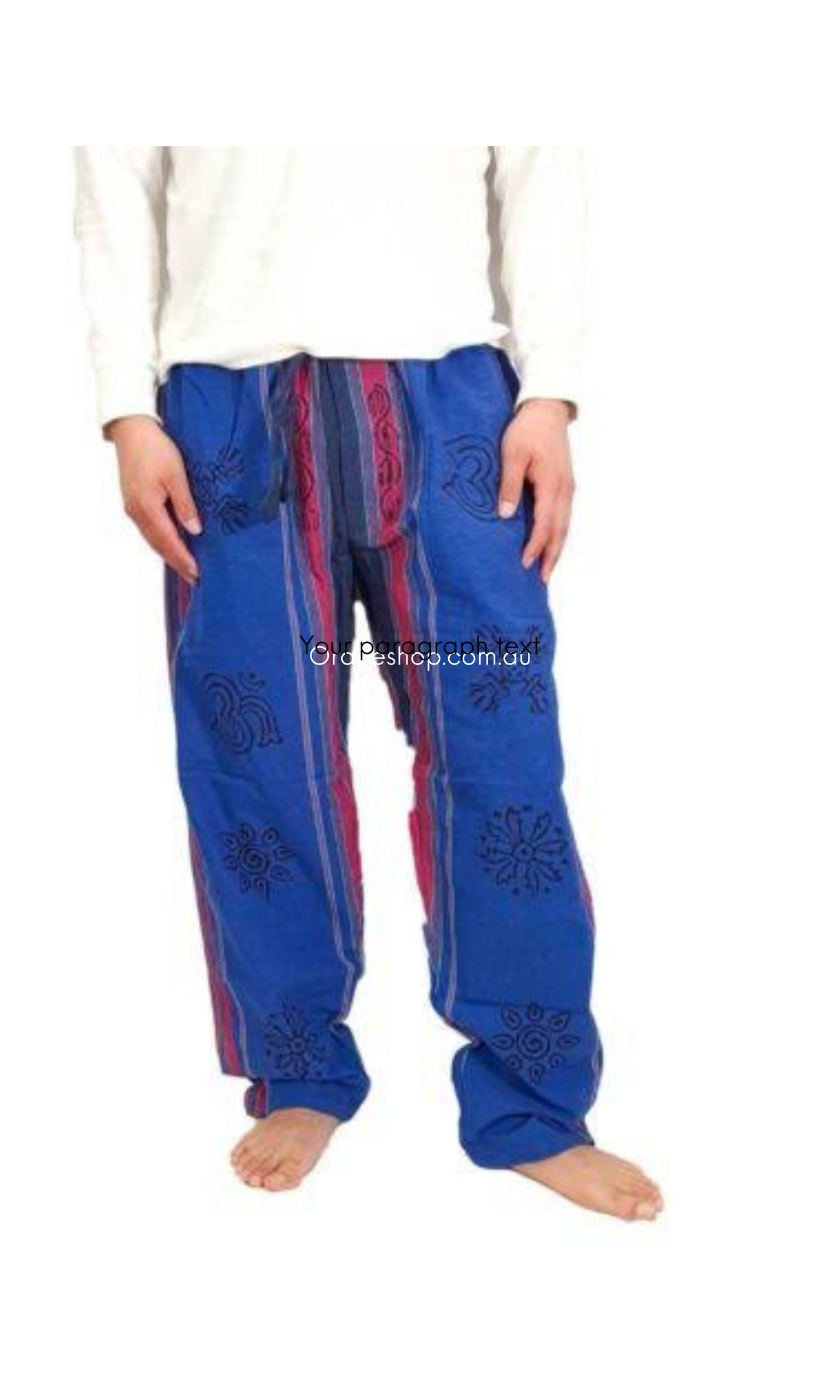 Cotton Block Tibetan Pants with Cargo Pockets