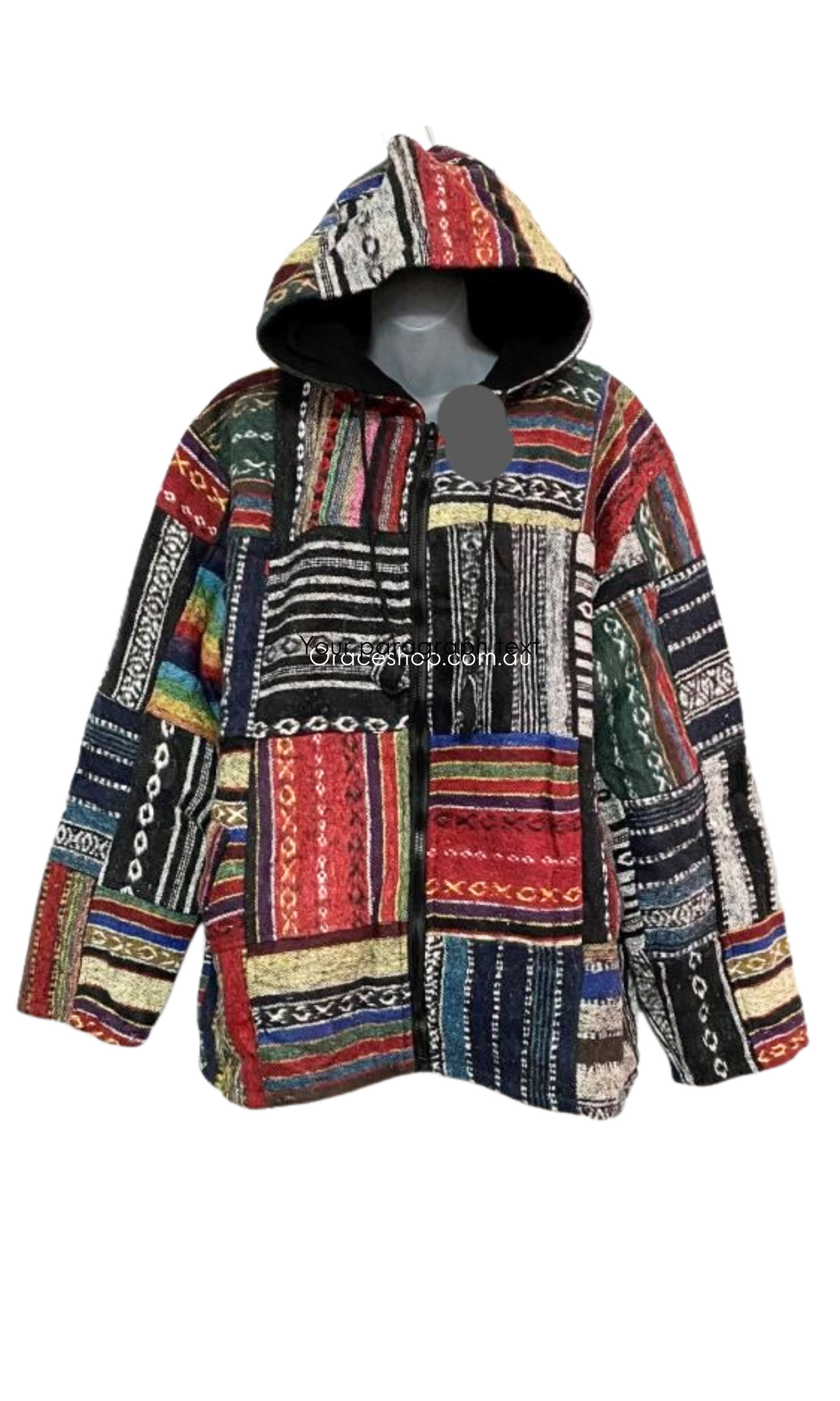 PATCHWORK GHERI COTTON HOODIE WITH FLEECE LINING