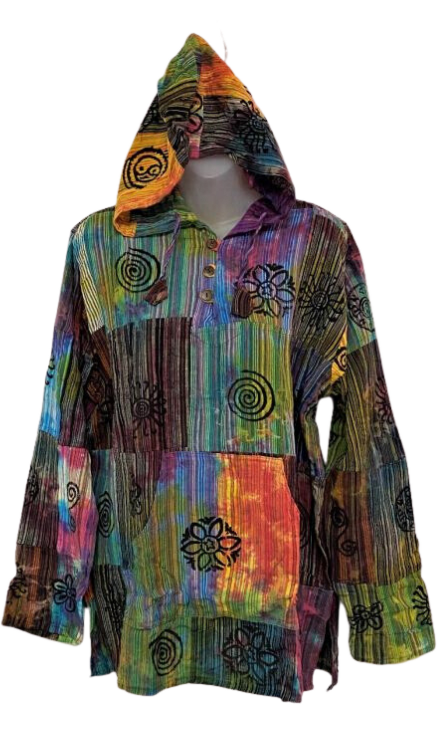 Tie Die Patch Cotton Hoodie - Boho Tibetan