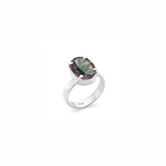 Mystic Quartz Faceted Oval Claw Set Ring in Silver