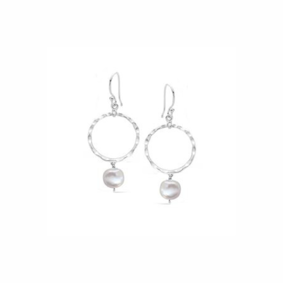 Freshwater Pearl drop with round beaten Earring