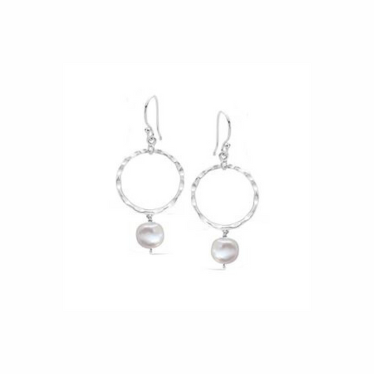 Freshwater Pearl drop with round beaten Earring