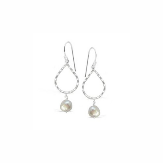 Freshwater Pearl drop with teardrop beaten Earrings