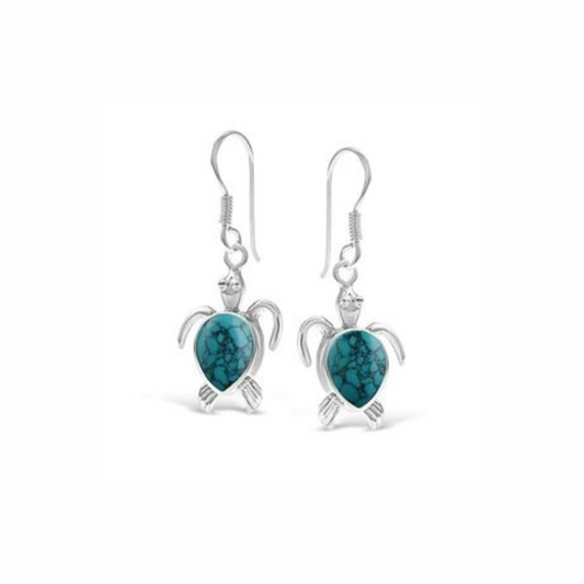 Turquoise Turtle Earrings in Silver