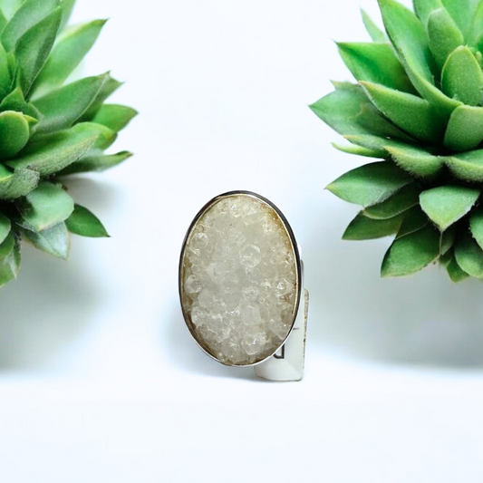 Anadalite Quartz Cluster Oval Pendant in Silver