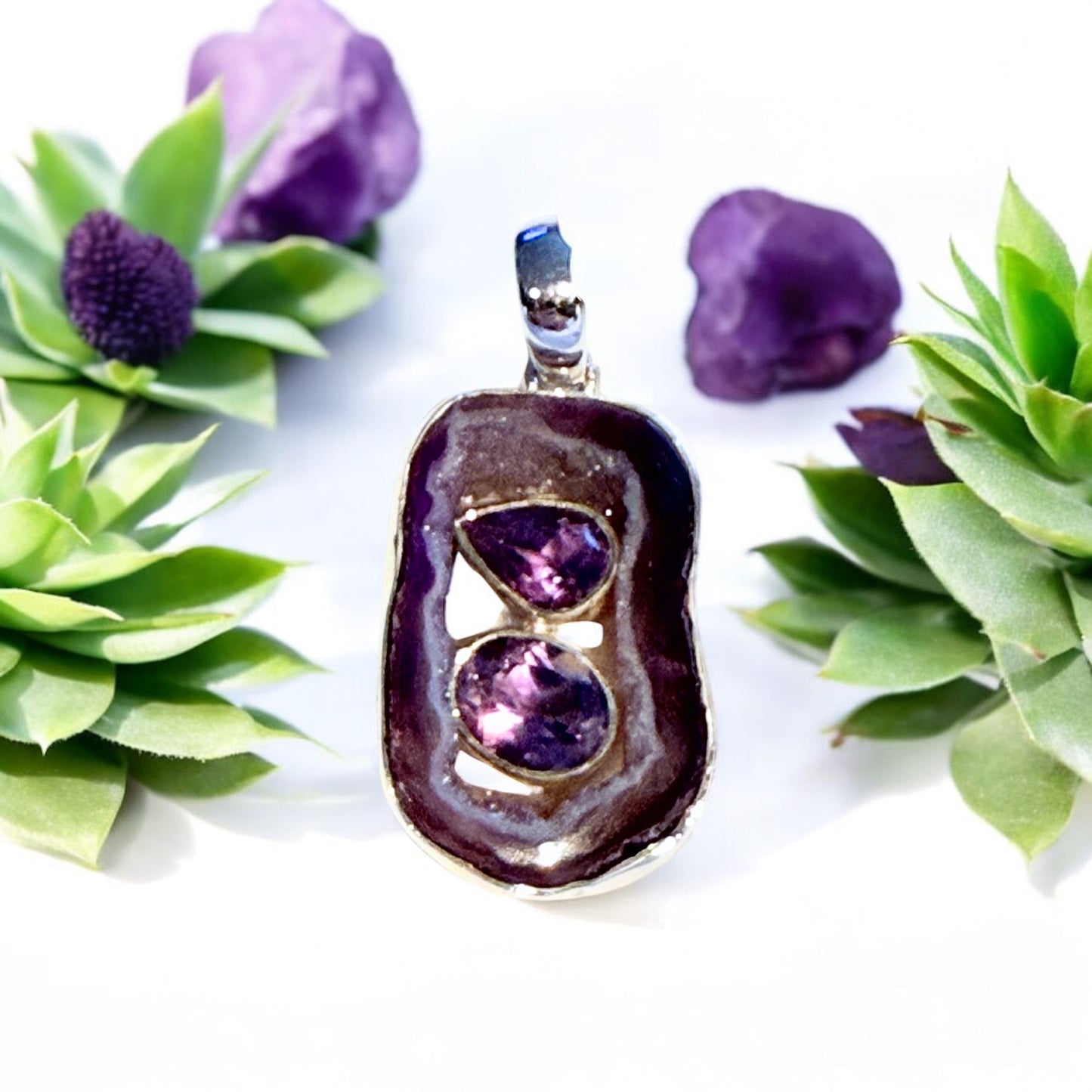 Amethyst and Purple Agate Slice Pendant