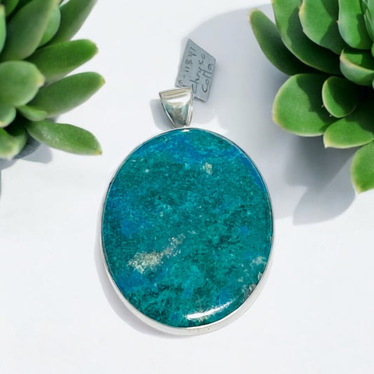 Chrysocolla Oval Pendant Silver