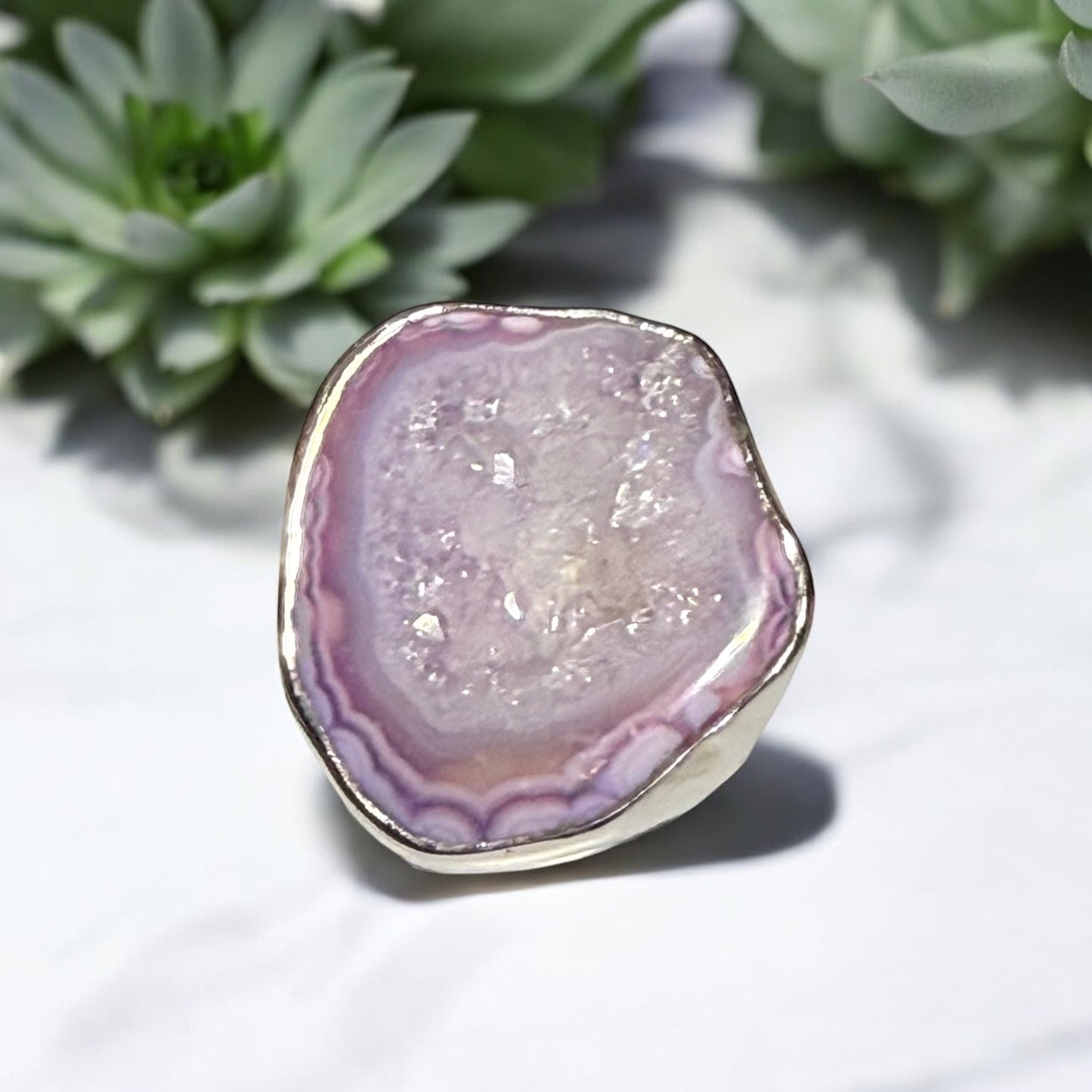 Amethyst Slice Ring Adjustable in Silver