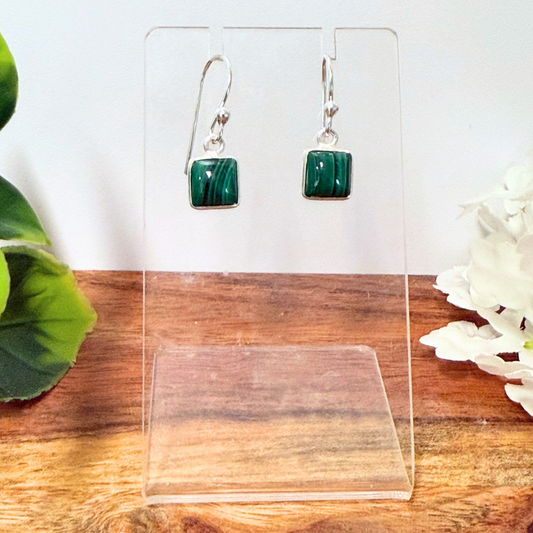 Malachite Square Earrings in Sterling Silver