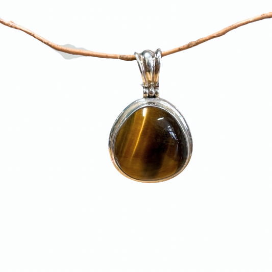 Tiger Eye Teardrop Pendant in Silver