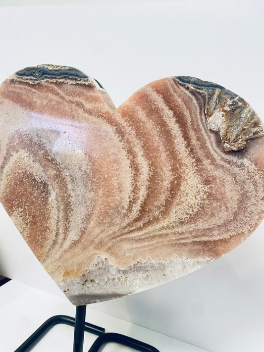 Pink Amethyst Heart Slice on Stand