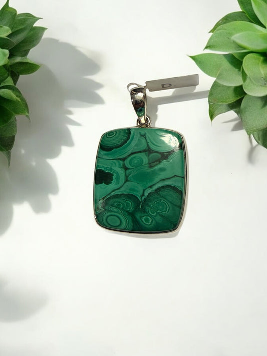 Malachite Square Pendant in Silver