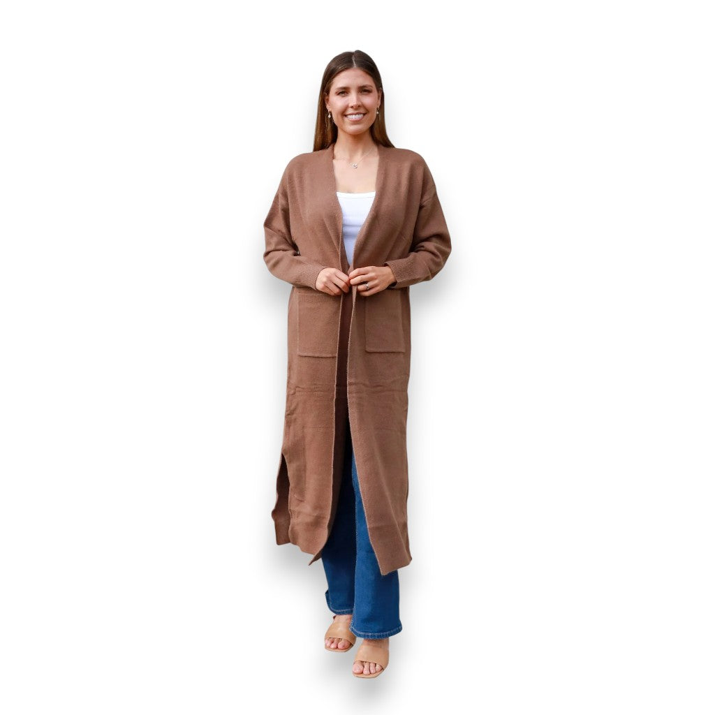 Divine Comfort Supersoft Cardi Long Knit Brown