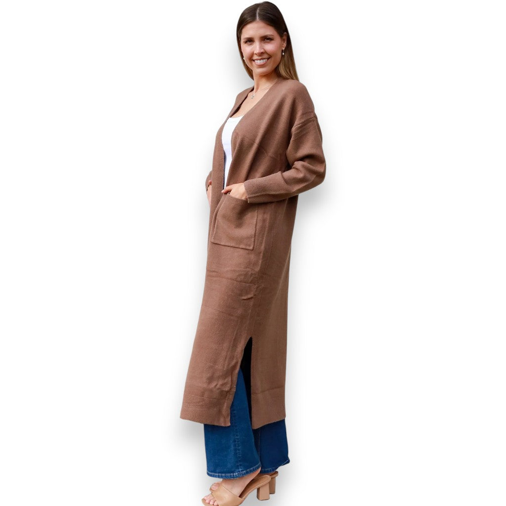 Divine Comfort Supersoft Cardi Long Knit Brown
