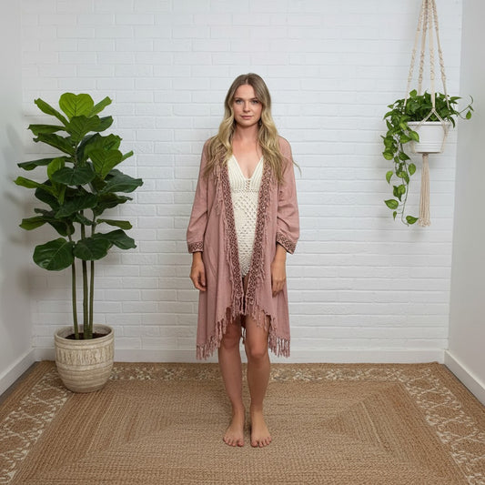 Native Cotton Block Print Fringed Jacket