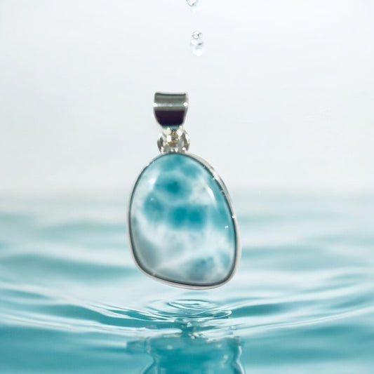 Larimar Teardrop Mayan Pendant in 925 Silver