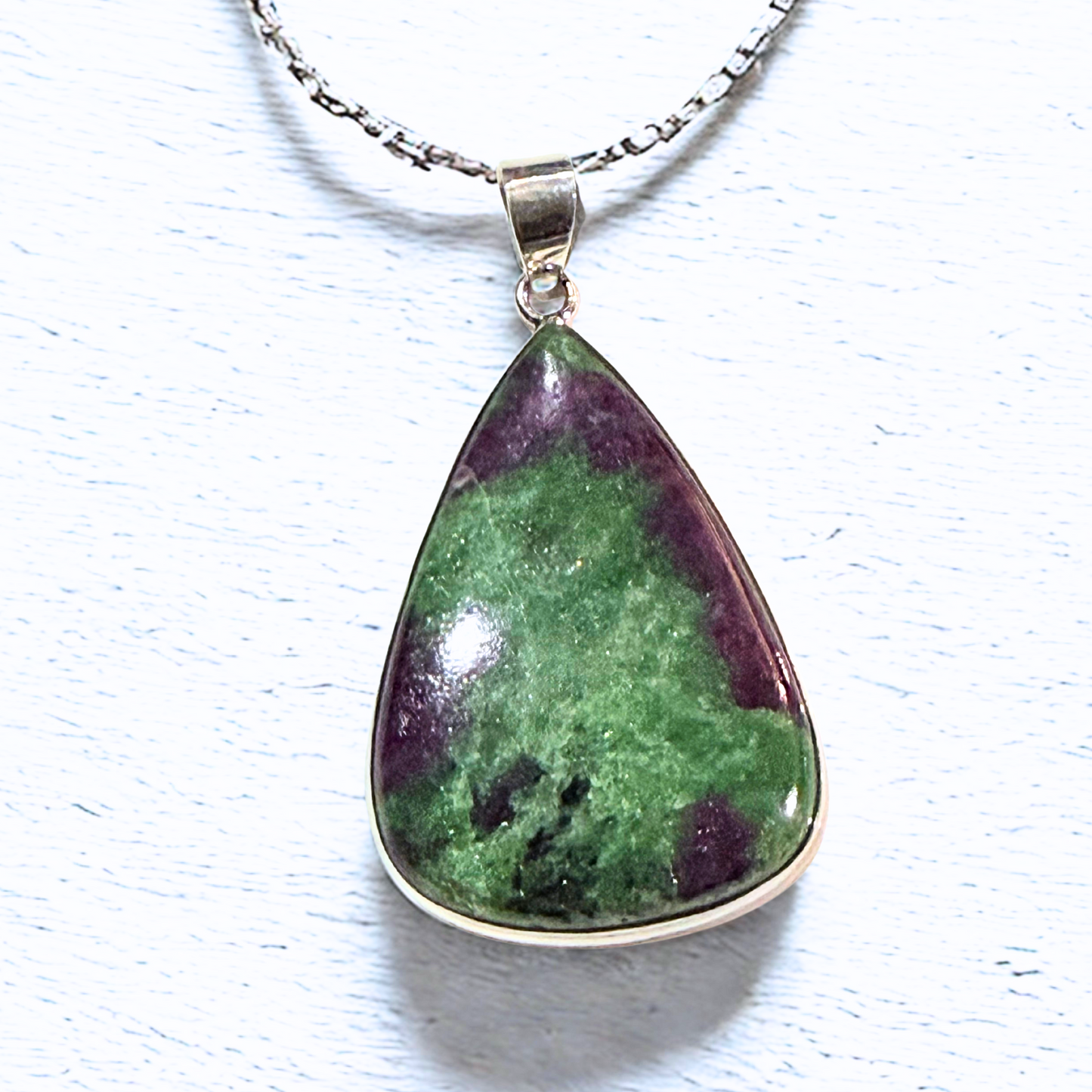 Ruby in Zoisite Teardrop Silver Pendant