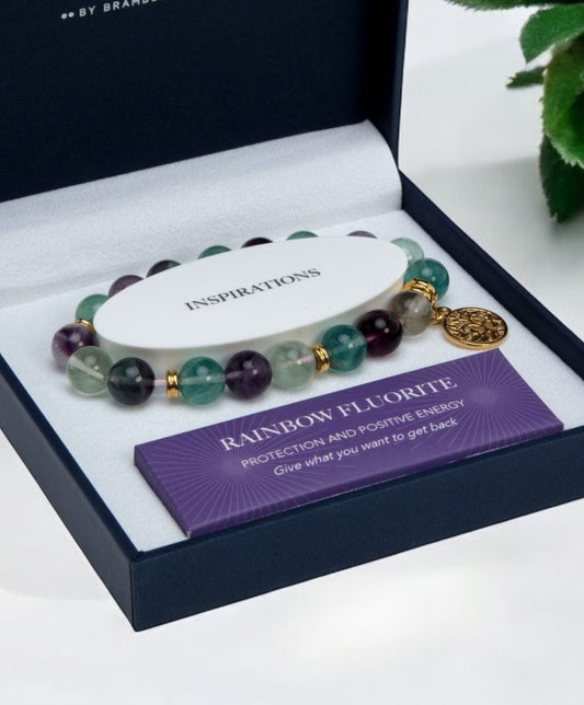 TOL Bracelet – Rainbow Flourite 10mm bead Silver