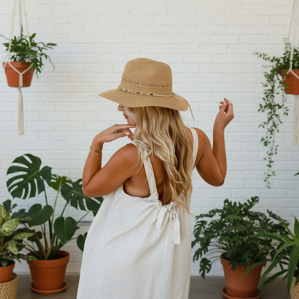 Bohemian Straw Hat with Beads