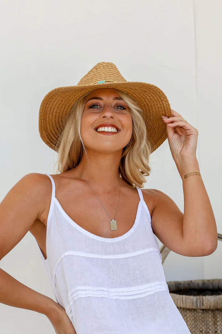 Straw Hat with Turquoise Beads