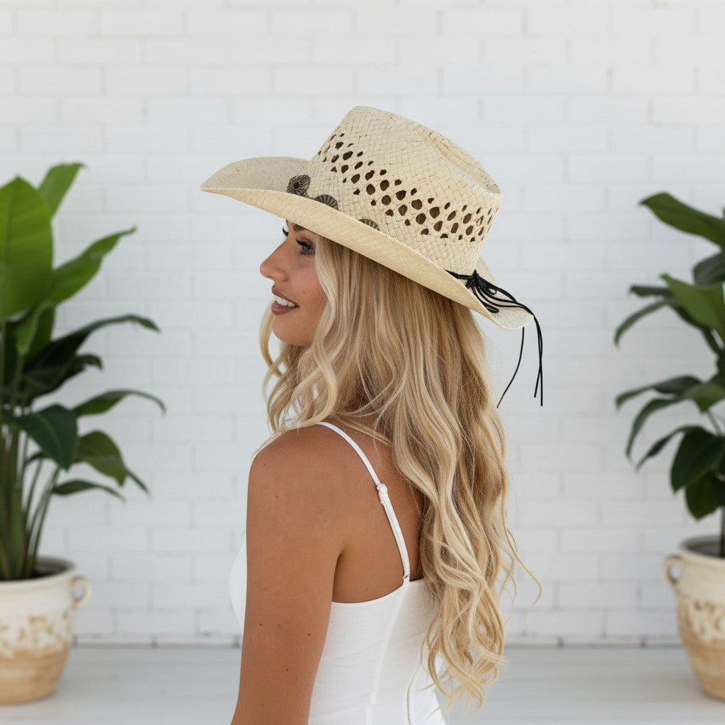 Bohemian Straw Hat with Decorative Trim