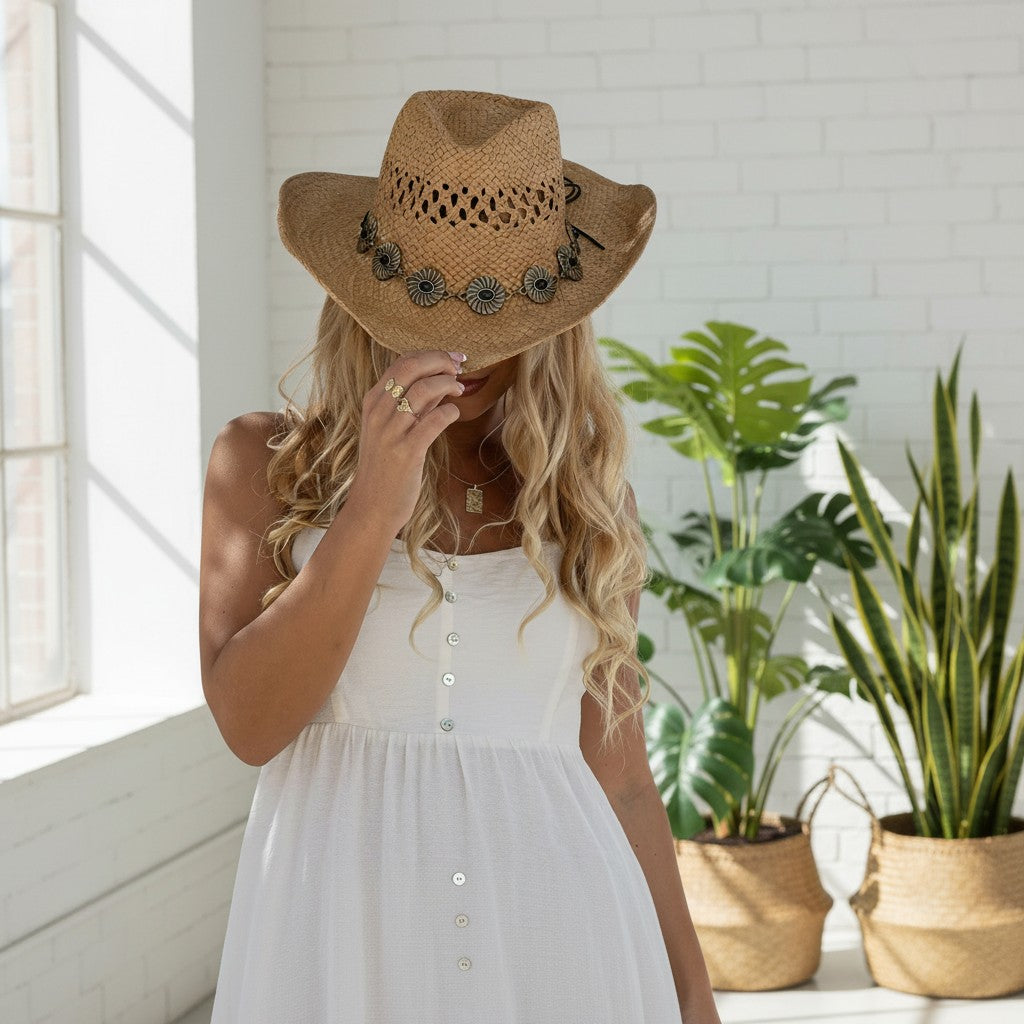 Bohemian Straw Hat with Decorative Trim