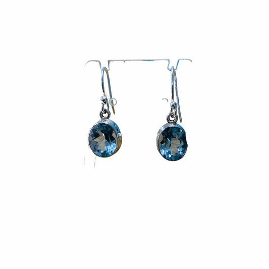 Blue Topaz Faceted Oval Earrings