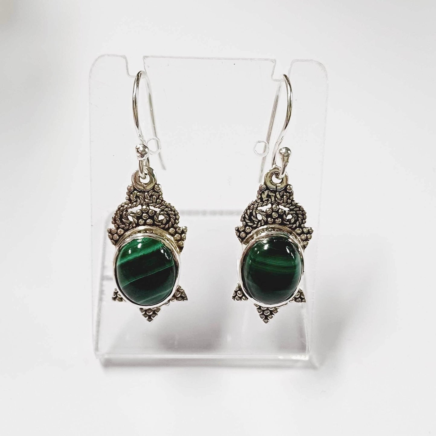 Malachite Persian Goddess Silver Earrings