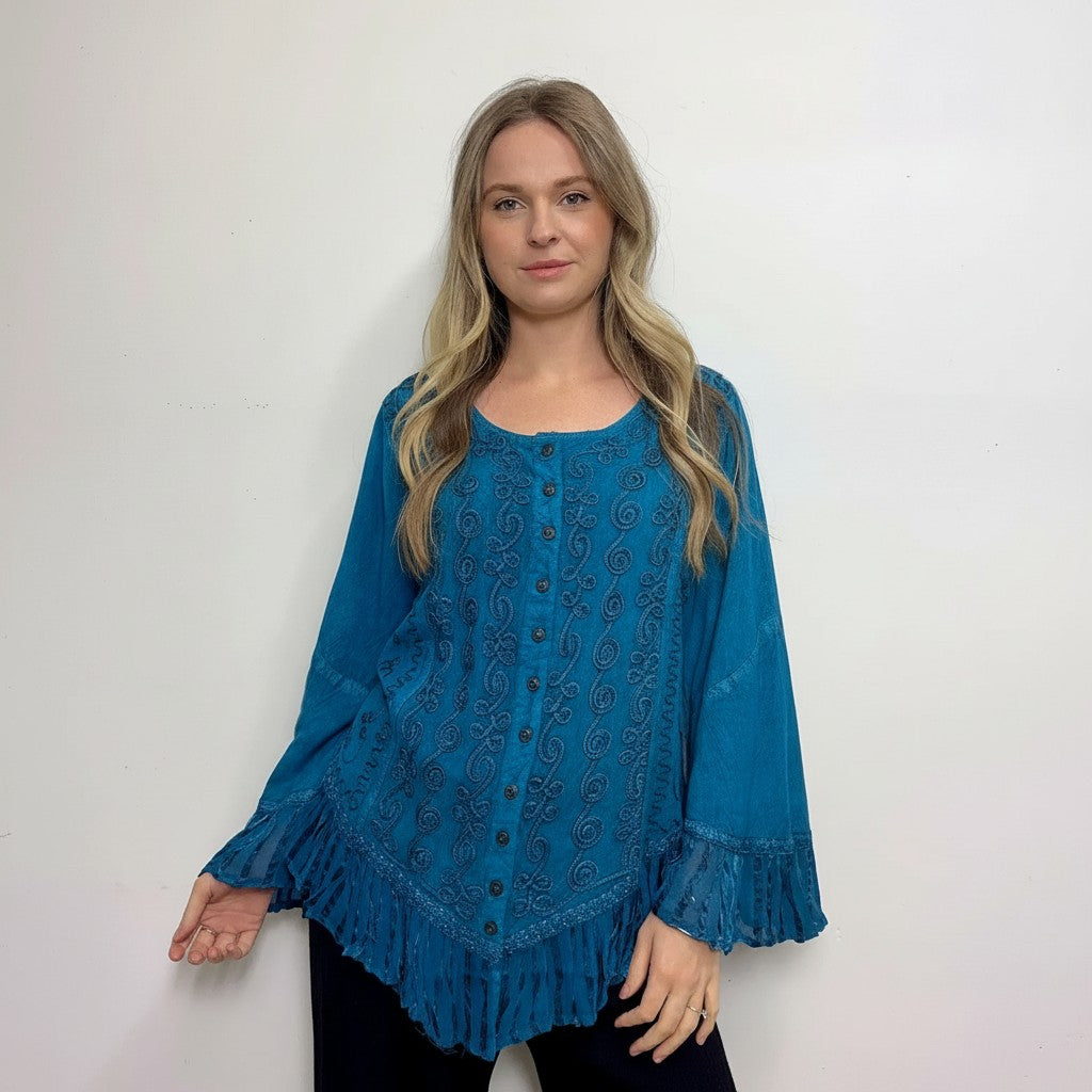 Wild Earth Button up Blouse with Frill Bell Sleeves