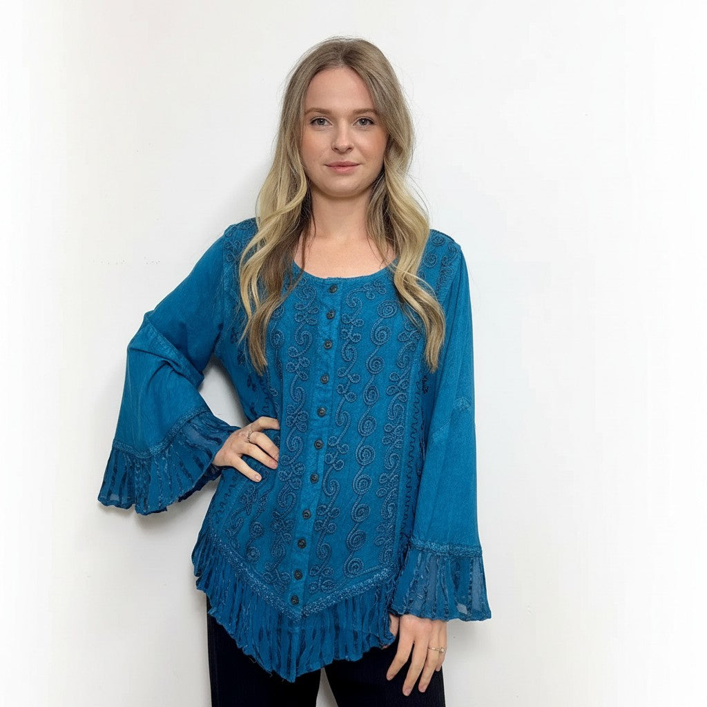 Wild Earth Button up Blouse with Frill Bell Sleeves