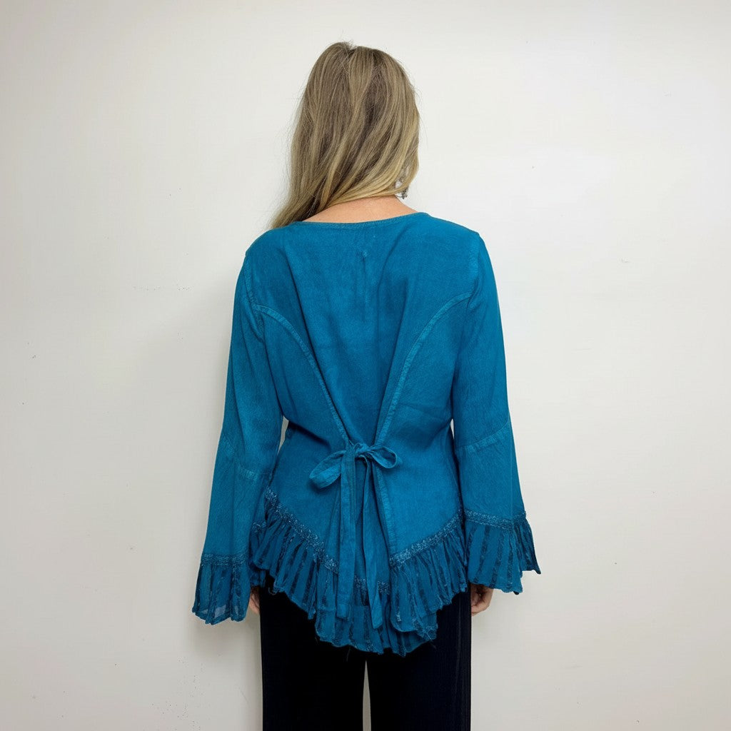 Wild Earth Button up Blouse with Frill Bell Sleeves