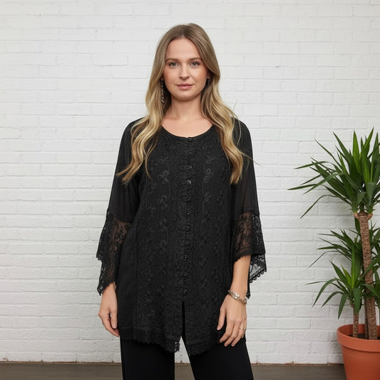 Brianne Stonewash Long Sleeve Blouse - Black