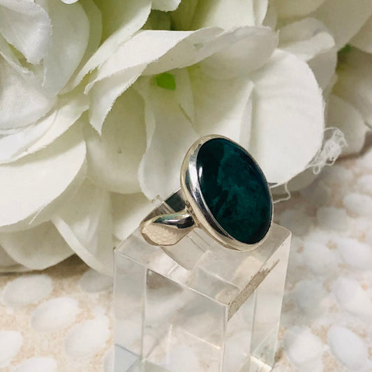 Chrysocolla Oval Silver Ring