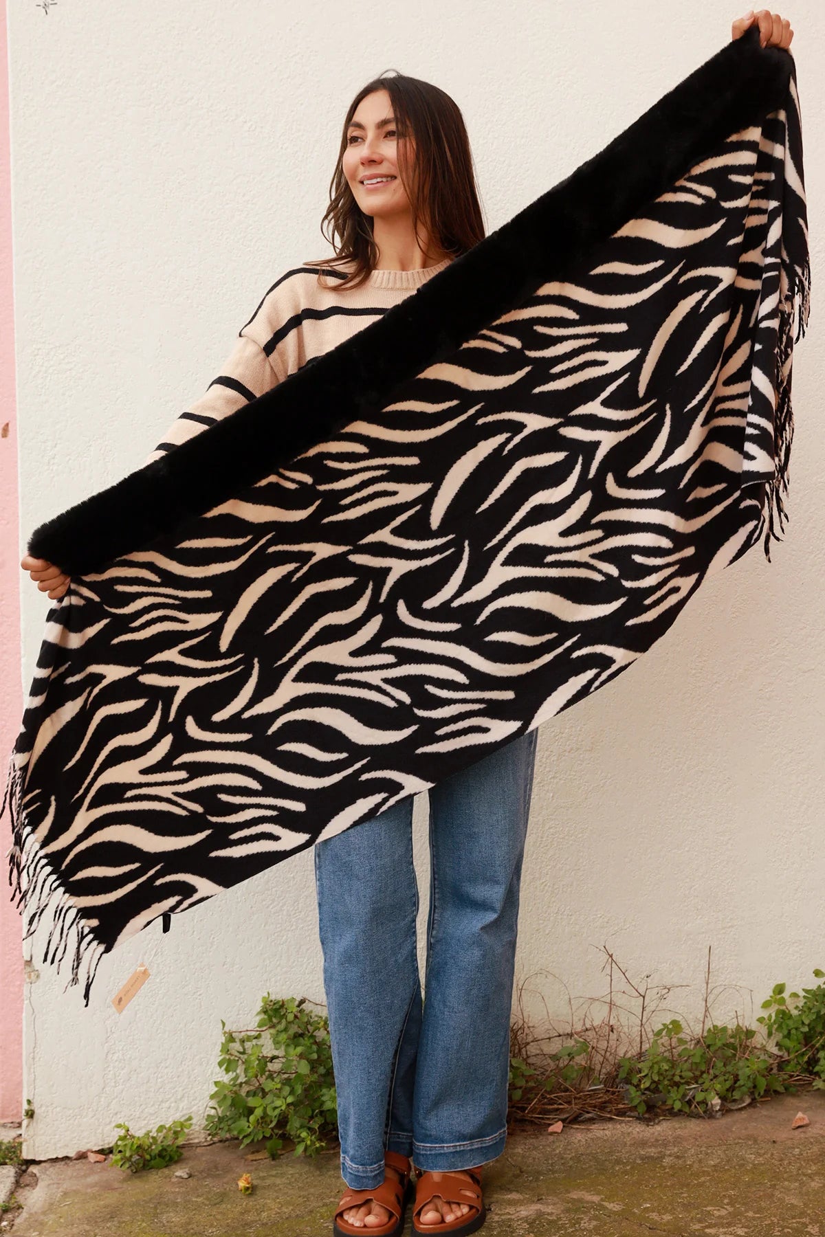 Wrap Scarf Zebra Print Bone