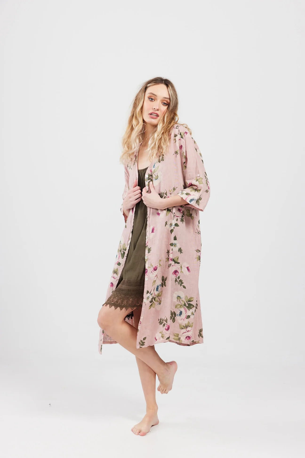 Abigail Floral Coat dress. Antique Rose