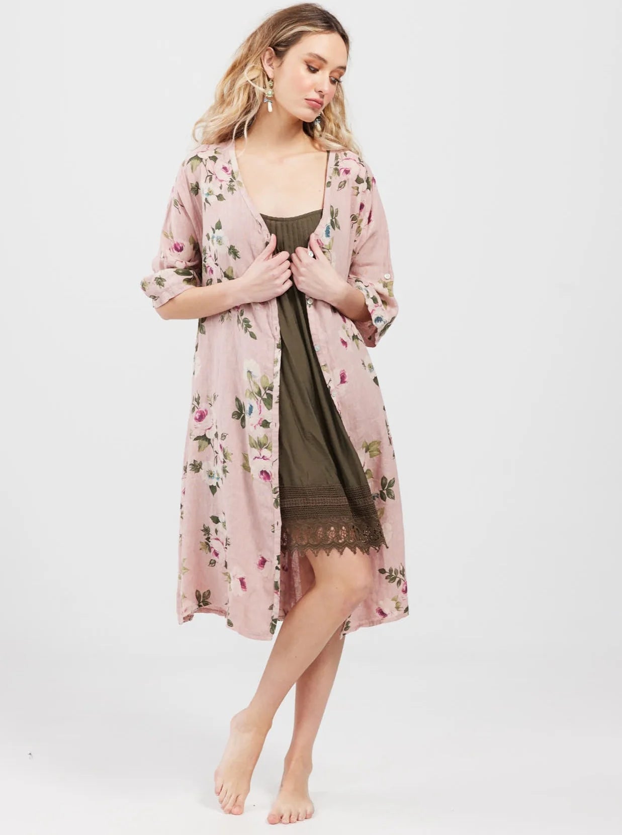 Abigail Floral Coat dress. Antique Rose