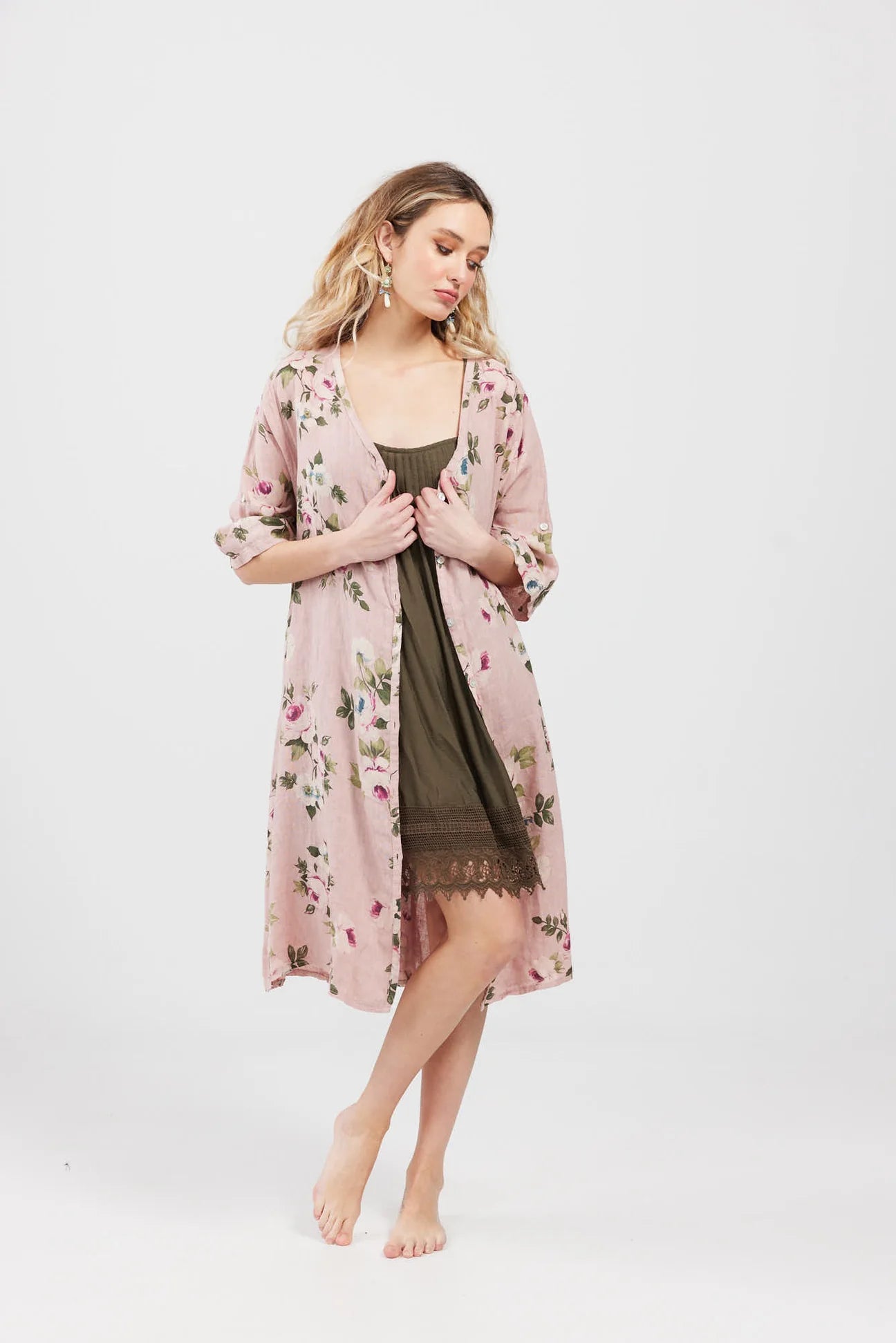 Abigail Floral Coat dress. Antique Rose