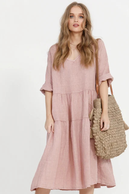 Stella Linen Dress. Dusty Rose