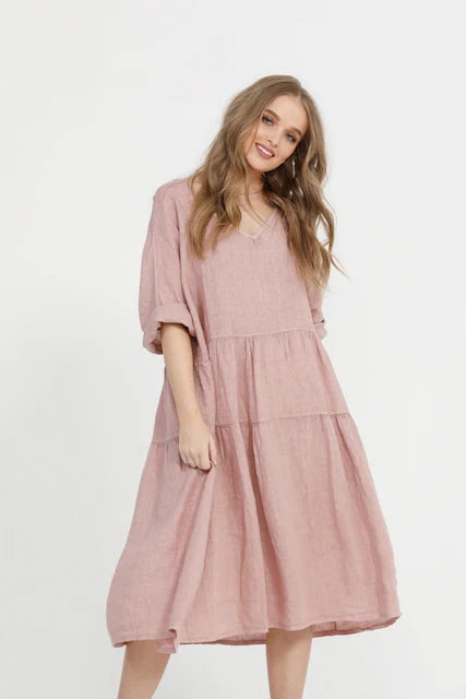 Stella Linen Dress. Dusty Rose